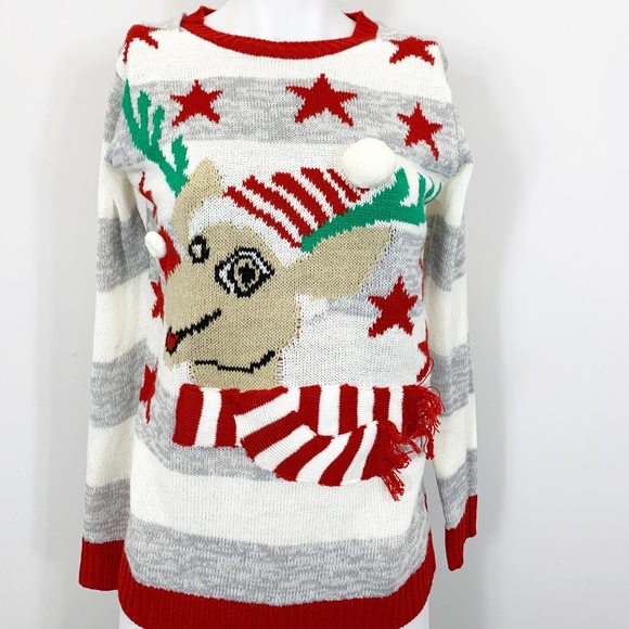 Ugh-Lee xmas sweater with reindeer and pom details - Picture 1 of 5